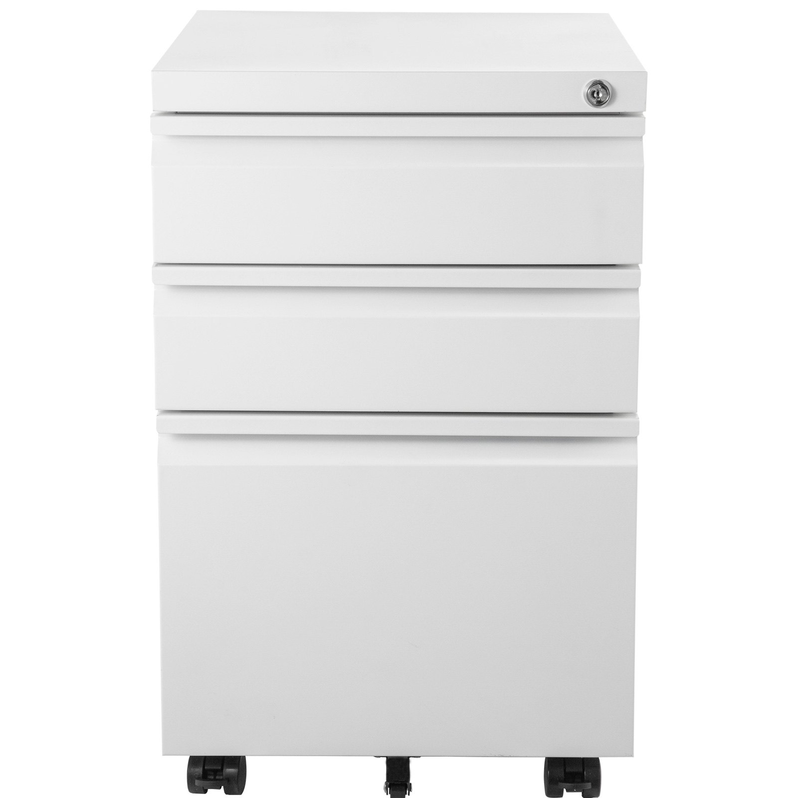 VEVOR Cajonera de Oficina, 50x40x62 cm, Archivador Móvil de 3 Cajones con Cerradura y Rieles de Suspensión Ajustables , Armario Archivador con 5 Ruedas y Frenos, Blanco Adecuado para Hogar y Oficina