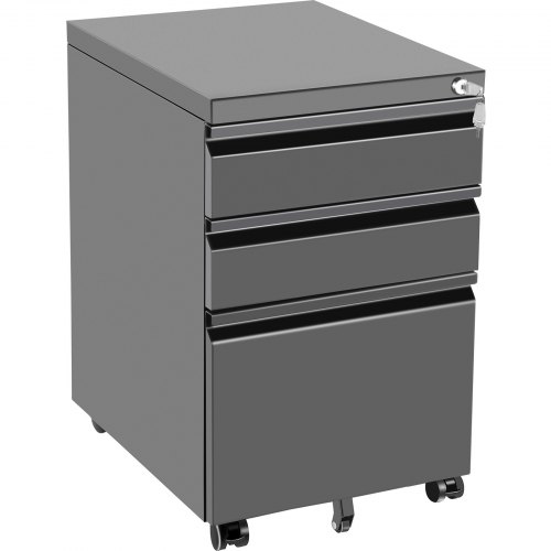 VEVOR Cajonera de Oficina 50x40x62 cm Pedestal de 3 Cajones con Cerradura y Rieles de Suspensión Ajustables Archivador Oficina Cajonera Negro 5 Ruedas Cerradura y Frenos para Documentos en Tamaño A4