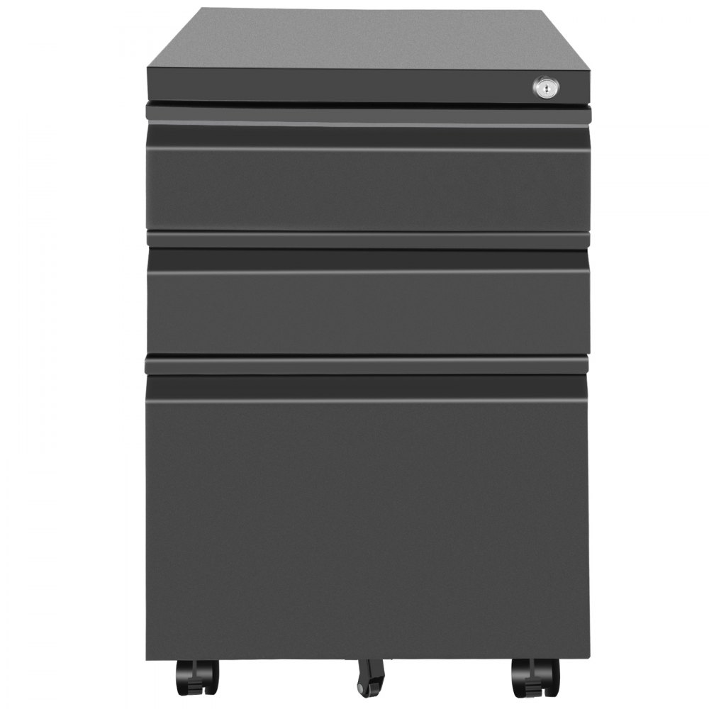 VEVOR Cajonera de Oficina 50x40x62 cm Pedestal de 3 Cajones con Cerradura y Rieles de Suspensión Ajustables Archivador Oficina Cajonera Negro 5 Ruedas Cerradura y Frenos para Documentos en Tamaño A4