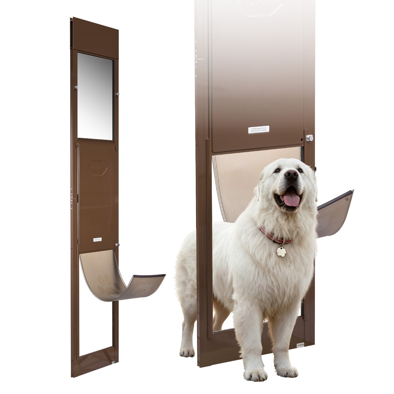 VEVOR Puerta para Perros, Puerta Corrediza de Cristal, Altura Ajustable 1927 a 2040 mm, Marco de Aleación de Aluminio con Bisagras Metálicas Giratorias y Cerradura, Marrón, 2040 x 445 x 20 mm, XL