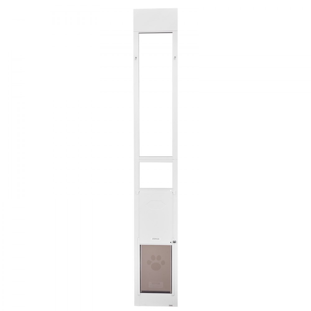VEVOR Puerta para Perros, Puerta Corrediza de Cristal, Altura Ajustable de 2311–2439 mm, Marco de Aleación de Aluminio con Bisagras Metálicas Giratorias y Cerradura, Blanco, 2440 x 360 x 20 mm, L