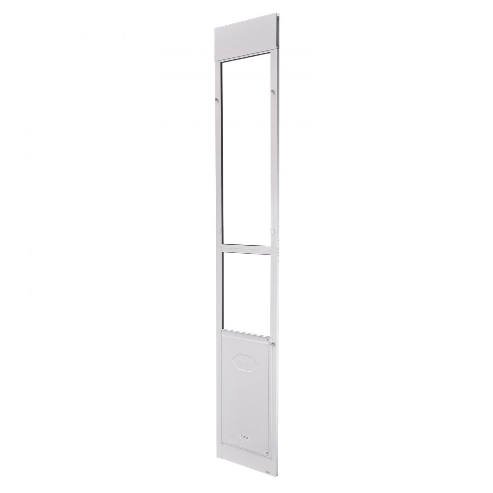 VEVOR Puerta para Perros, Puerta Corrediza de Cristal, Altura Ajustable 2311-2439 mm, Marco de Aleación de Aluminio con Bisagras Metálicas Giratorias y Cerradura, Blanco, 2440 x 445 x 20 mm, XL