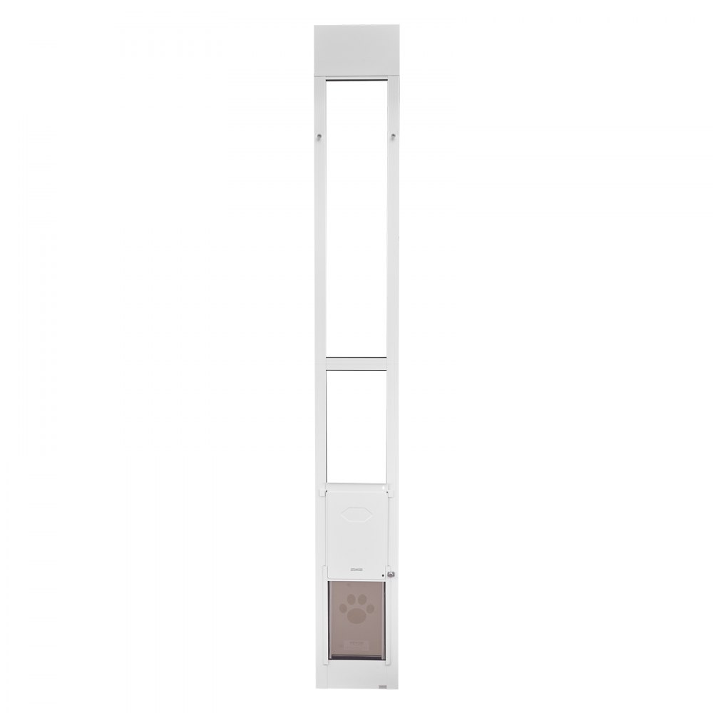 VEVOR Puerta para Perros, Puerta Corrediza de Cristal, Altura Ajustable de 2311-2439 mm, Marco de Aleación de Aluminio con Bisagras Metálicas Giratorias y Cerradura, Blanco, 2440 x 310 x 20 mm, M
