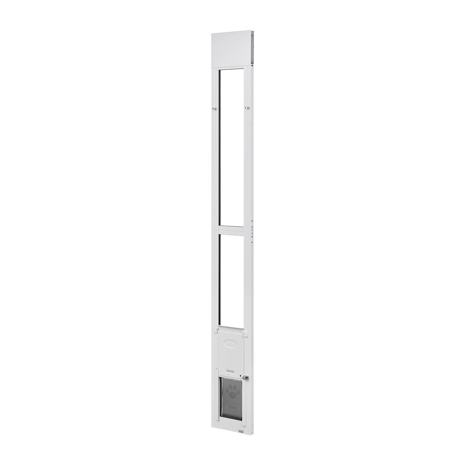VEVOR Puerta Corrediza de Vidrio con Entrada para Perros, Altura Ajustable, Puerta para Mascota 20,6 x 13,3 cm, Compatible con Perros Pequeños, Marco de Aluminio, para Patio Balcón Terraza, Blanco