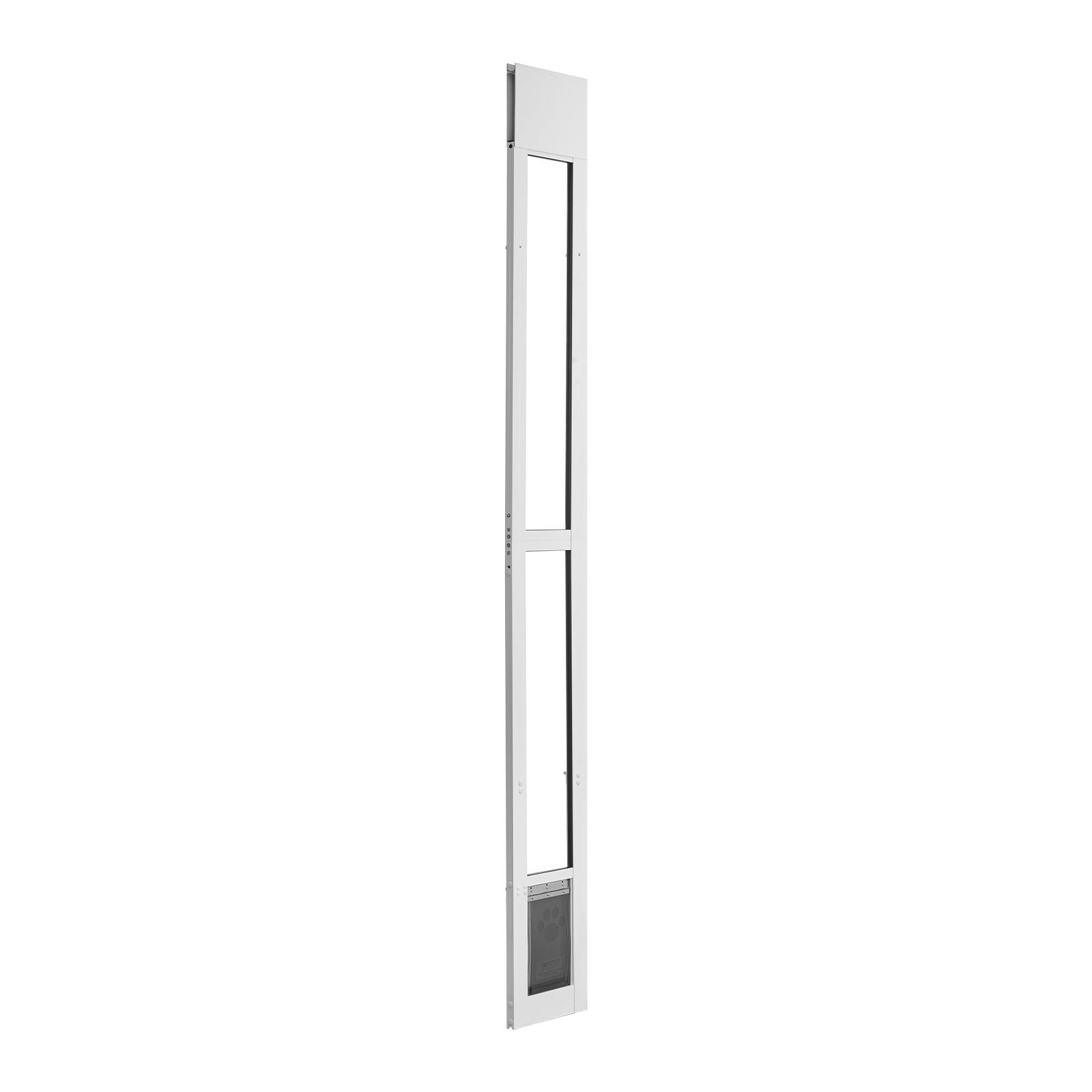 VEVOR Puerta Corrediza de Vidrio con Entrada para Perros, Altura Ajustable, Puerta para Mascota 20,6 x 13,3 cm, Compatible con Perros Pequeños, Marco de Aluminio, para Patio Balcón Terraza, Blanco