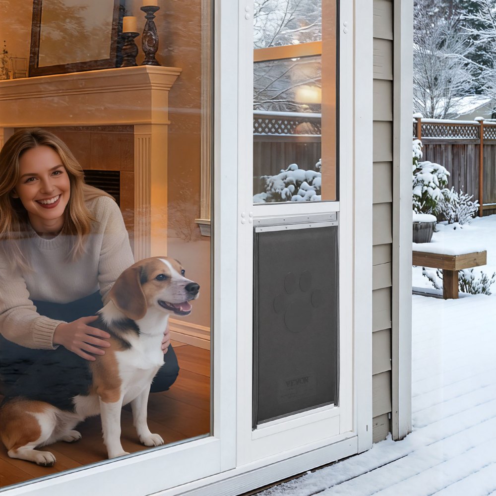 VEVOR Puerta Corrediza de Vidrio con Entrada para Perros, Altura Ajustable de 1927 - 2049 mm, Puerta para Mascota de 3 Capas 26 x 41,3 cm, Marco de Aleación de Aluminio, Compatible con Perros Grandes