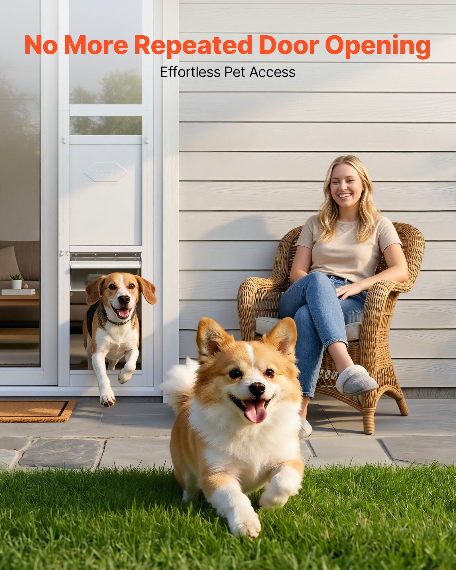 VEVOR Puerta Corrediza de Vidrio con Entrada para Perros, Altura Ajustable de 1927 - 2049 mm, Puerta para Mascota de 3 Capas 26 x 41,3 cm, Marco de Aleación de Aluminio, Compatible con Perros Grandes