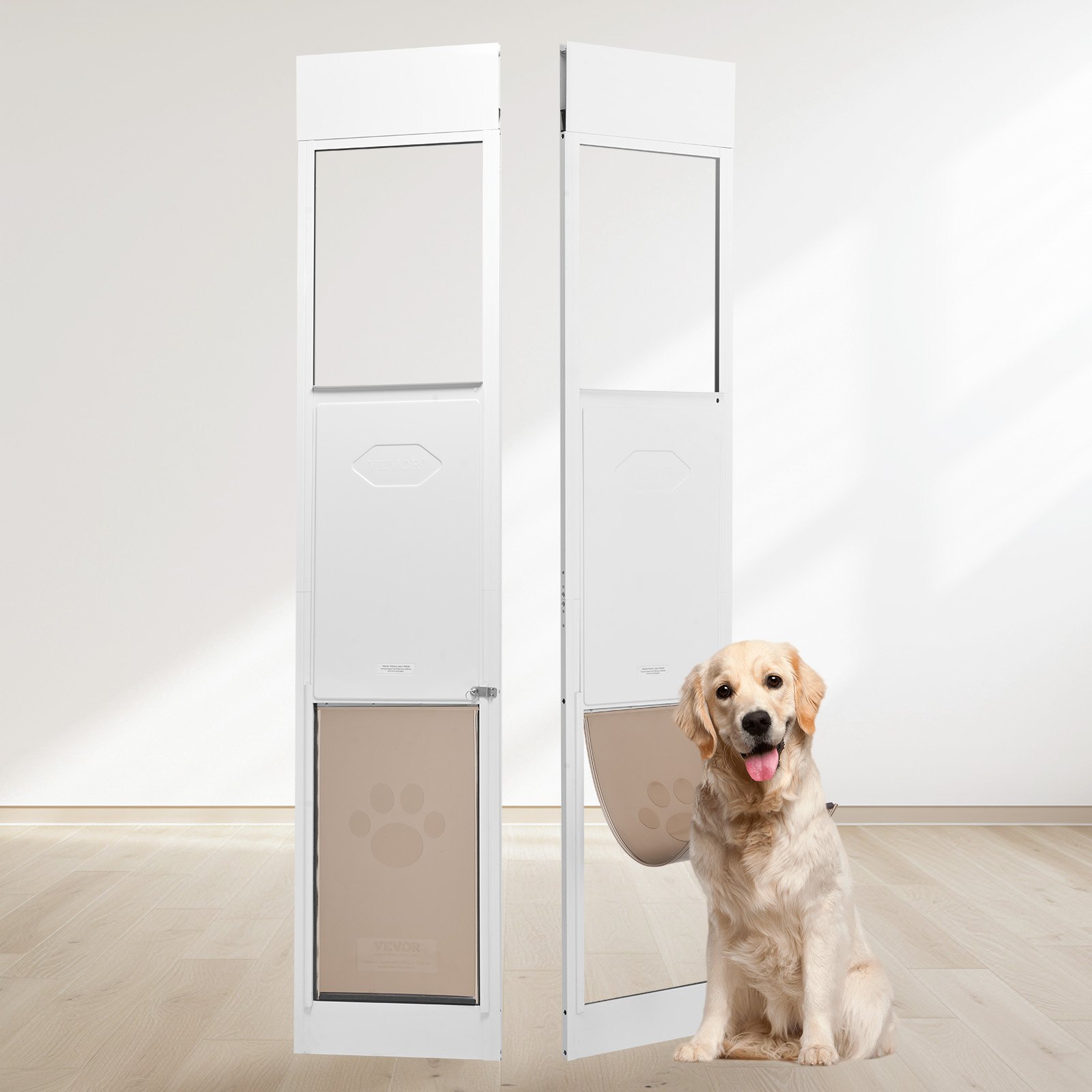 VEVOR Dog Door for Glass Sliding Doors 1927-2049 mm Height Adjustable Dog Door Sliding Doors, Pet Door Made of Tempered Glass with Aluminum Frame & Hinge Structure, Flap and Lock for Large Dogs