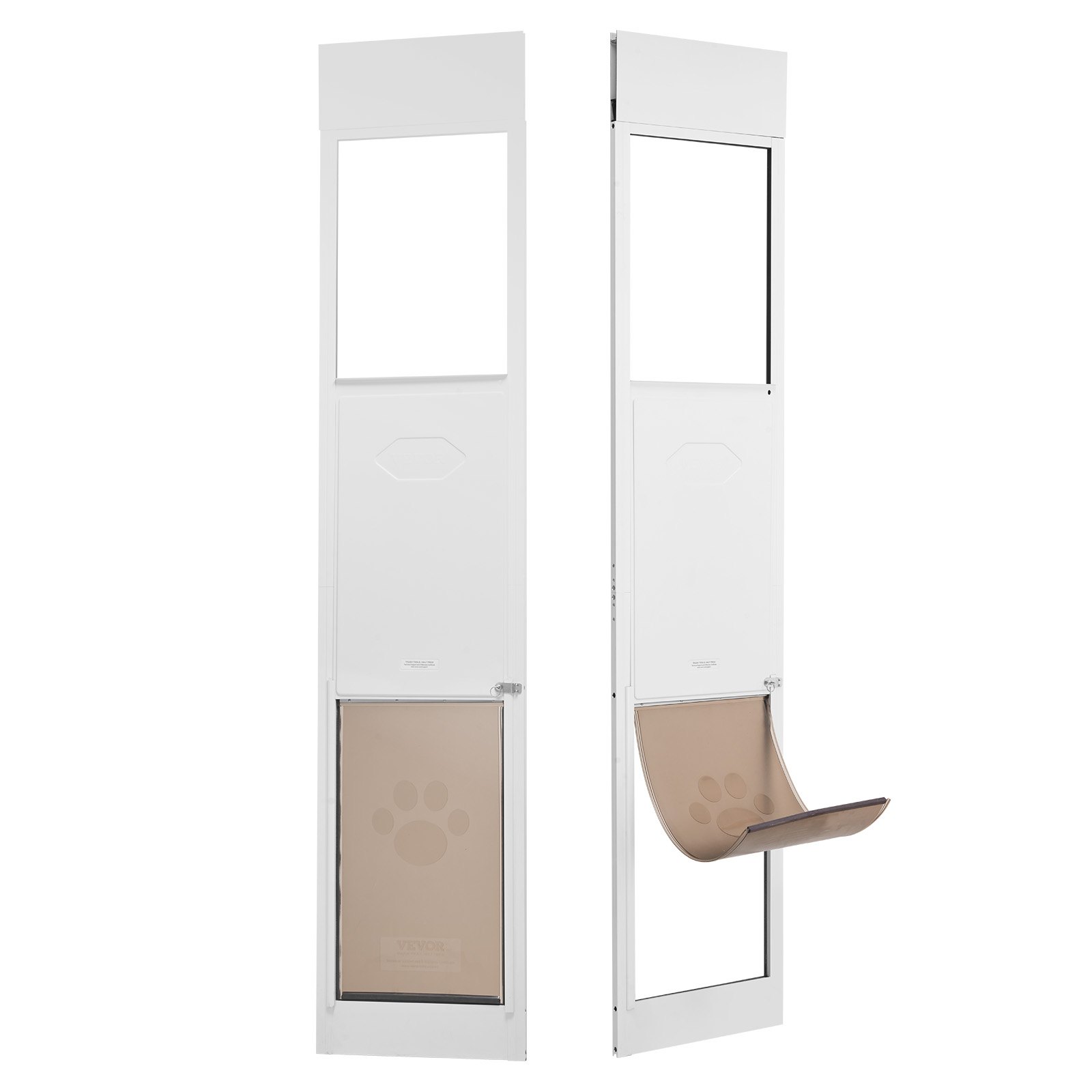 VEVOR Puerta Corrediza de Vidrio para Perros Altura Ajustable 346 x 600 x 1927-2049 mm Puerta para Mascotas de Vidrio Templado con Estructura de Bisagra, Solapa y Cerradura para Perros de Gran Tamaño