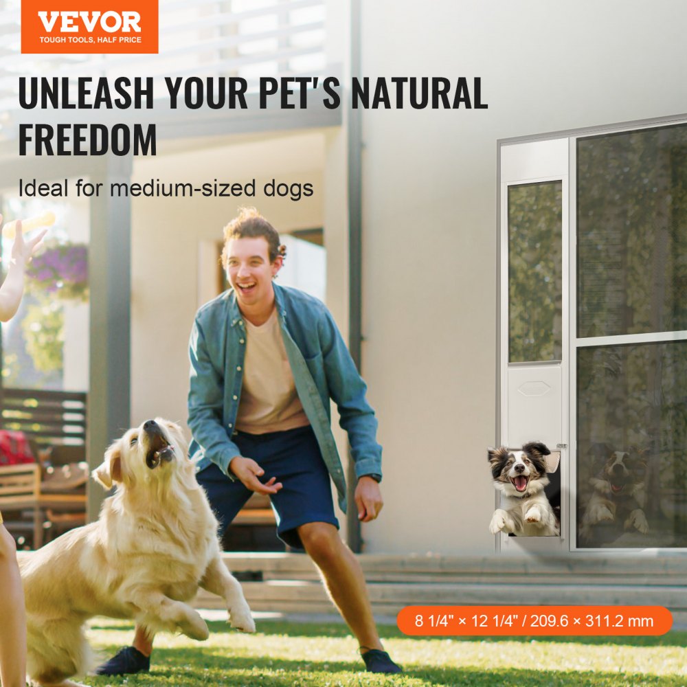 VEVOR Dog Door for Glass Sliding Doors 1927-2049 mm Height Adjustable Dog Door Sliding Doors, Pet Door Made of Tempered Glass with Aluminum Frame & Hinge Structure, Flap and Lock for Small Dogs