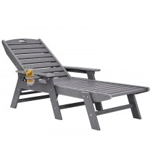 VEVOR Tumbona de Jardín, Silla Plegable Reclinable Asiento de 1055 x 525 x 20 mm Capacidad Máxima de Carga de 181 kg, Tumbona Exterior de HDPE con Respaldo y Portavasos para Playa, Patio, Gris