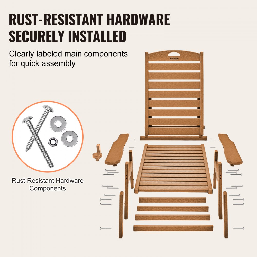 VEVOR Chaise Lounge Chair, 181 kg Weight Capacity, 6 Positions Adjustable Patio Lounge Chair, Outdoor HDPE Lounge Chair with Backrest & Cup Holder, for Pool Poolside Deck Backyard Lawn, Brown