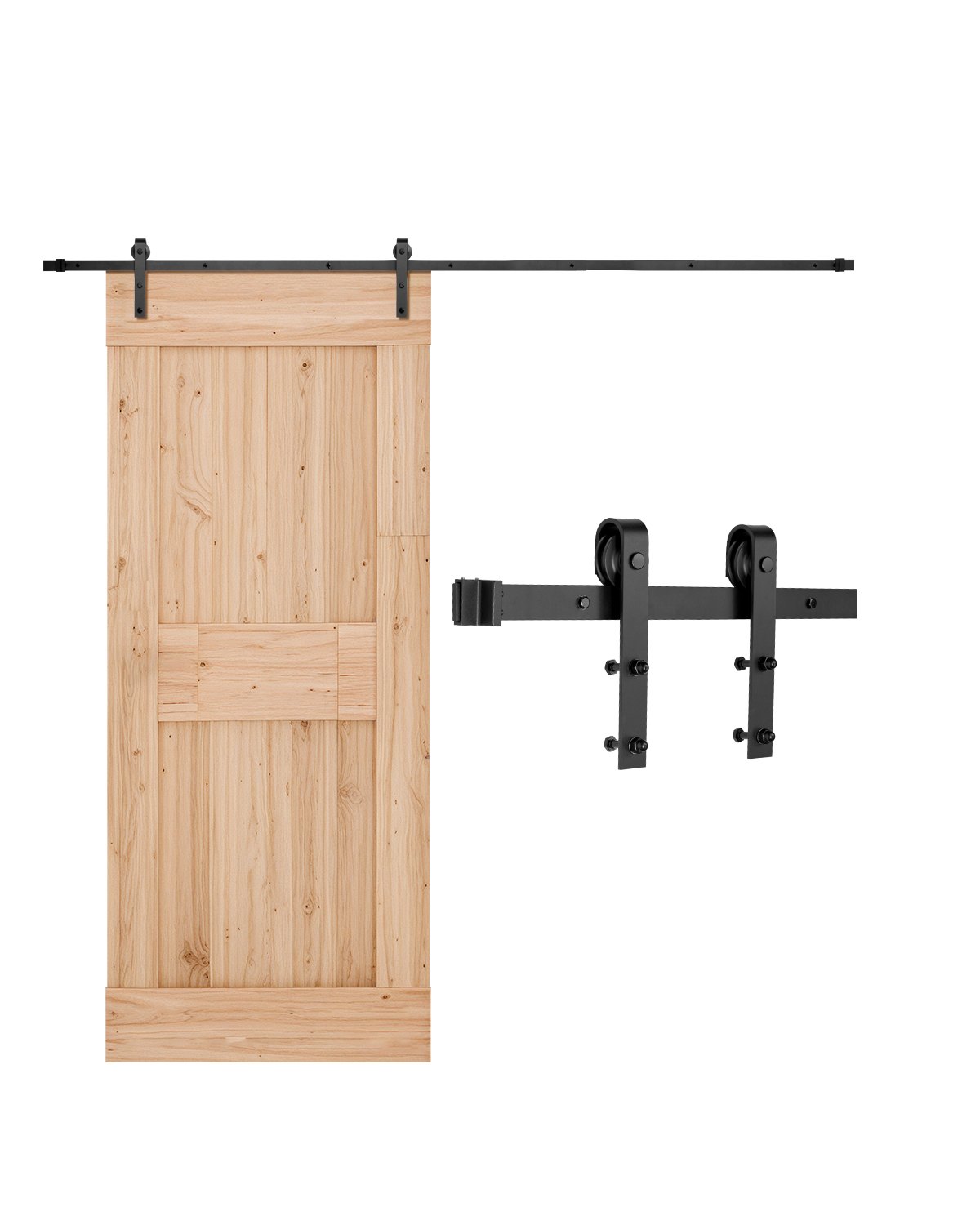 VEVOR Kit de Herrajes para Puerta Corrediza de Granero Riel de 3 m para Una Sola Puerta Ancho Máximo de 152 cm Espesor de 34,92-44,45 mm Carga de 150 kg Rodillo en Forma de J para Hogar, Negro
