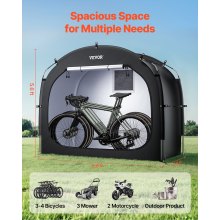 VEVOR Tienda de Campaña para Guardar Bicicletas, Tienda Impermeable 2030 x 1220 x 1690 mm para 3 o 4 Bicicletas con Ventana Ventilada, Fibra de Vidrio de Alta Resistencia y Cremalleras Dobles, Negro