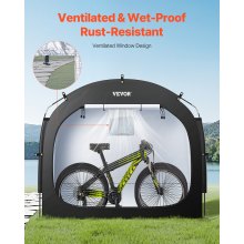 VEVOR Tienda de Campaña para Guardar Bicicletas, Tienda Impermeable 2030 x 1220 x 1690 mm para 3 o 4 Bicicletas con Ventana Ventilada, Fibra de Vidrio de Alta Resistencia y Cremalleras Dobles, Negro