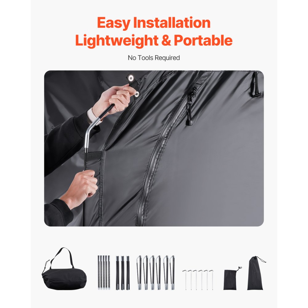 VEVOR Tienda de Campaña para Guardar Bicicletas, Tienda Impermeable 2240 x 2470 x 1980 mm para 5 Bicicletas con Ventana Ventilada, Fibra de Vidrio de Alta Resistencia y Cremalleras Dobles, Negro