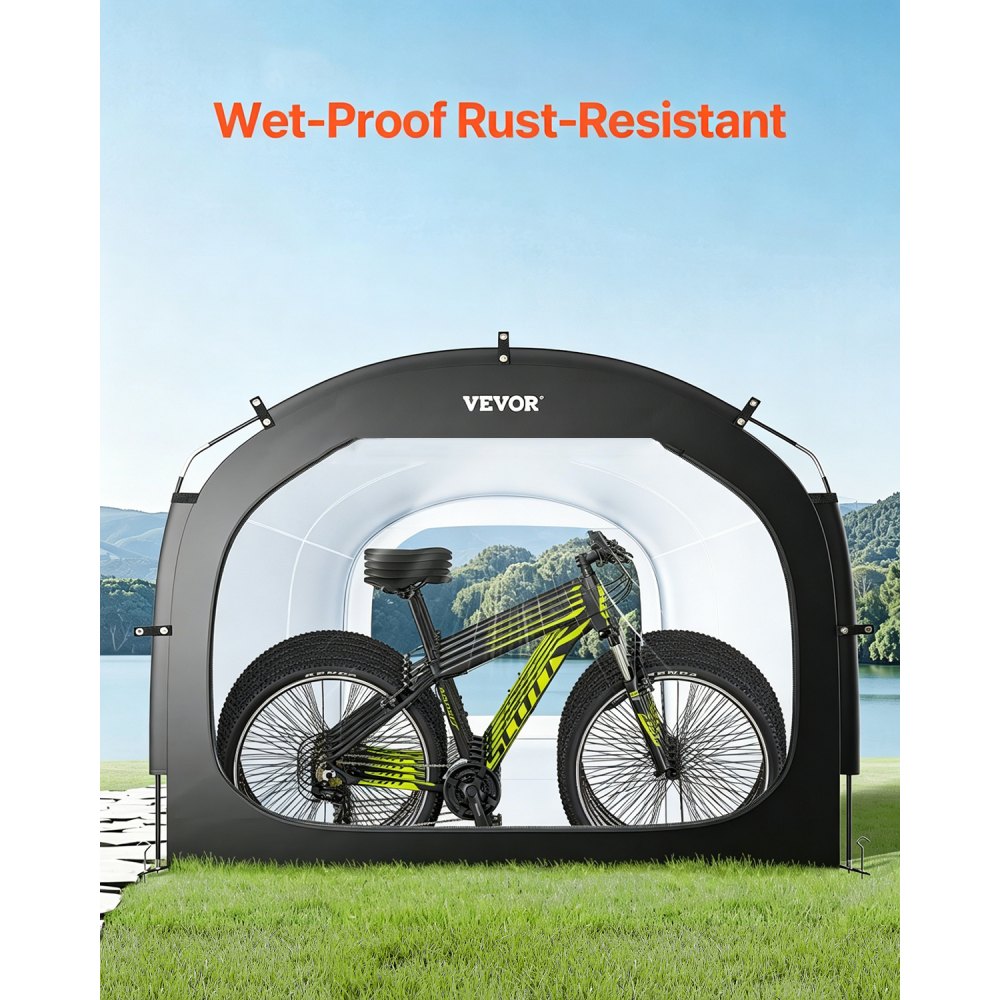 VEVOR Tienda de Campaña para Guardar Bicicletas, Tienda Impermeable 2240 x 2470 x 1980 mm para 5 Bicicletas con Ventana Ventilada, Fibra de Vidrio de Alta Resistencia y Cremalleras Dobles, Negro
