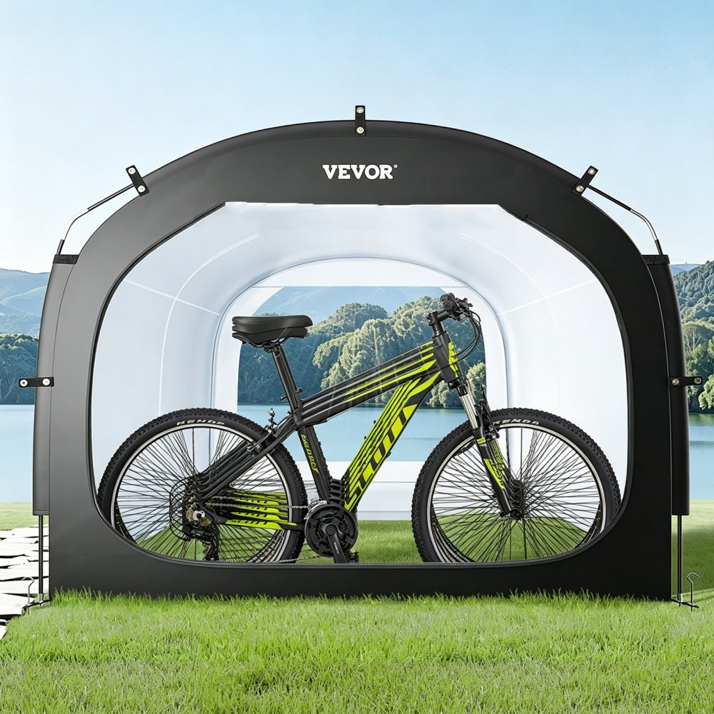 VEVOR Tienda de Campaña para Guardar Bicicletas, Tienda Impermeable 2240 x 2470 x 1980 mm para 5 Bicicletas con Ventana Ventilada, Fibra de Vidrio de Alta Resistencia y Cremalleras Dobles, Negro