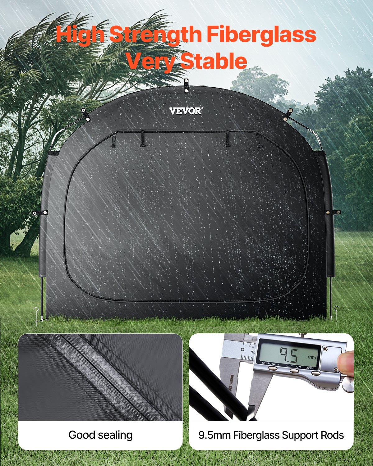 VEVOR Tienda de Campaña para Guardar Bicicletas, Tienda Impermeable 2240 x 2470 x 1980 mm para 5 Bicicletas con Ventana Ventilada, Fibra de Vidrio de Alta Resistencia y Cremalleras Dobles, Negro