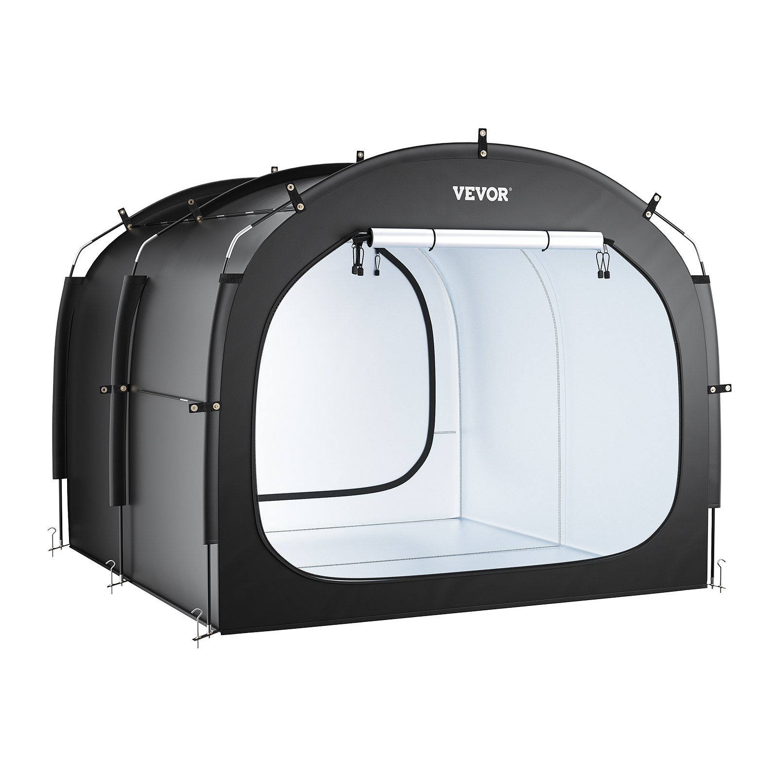VEVOR Tienda de Campaña para Guardar Bicicletas, Tienda Impermeable 2240 x 2470 x 1980 mm para 5 Bicicletas con Ventana Ventilada, Fibra de Vidrio de Alta Resistencia y Cremalleras Dobles, Negro