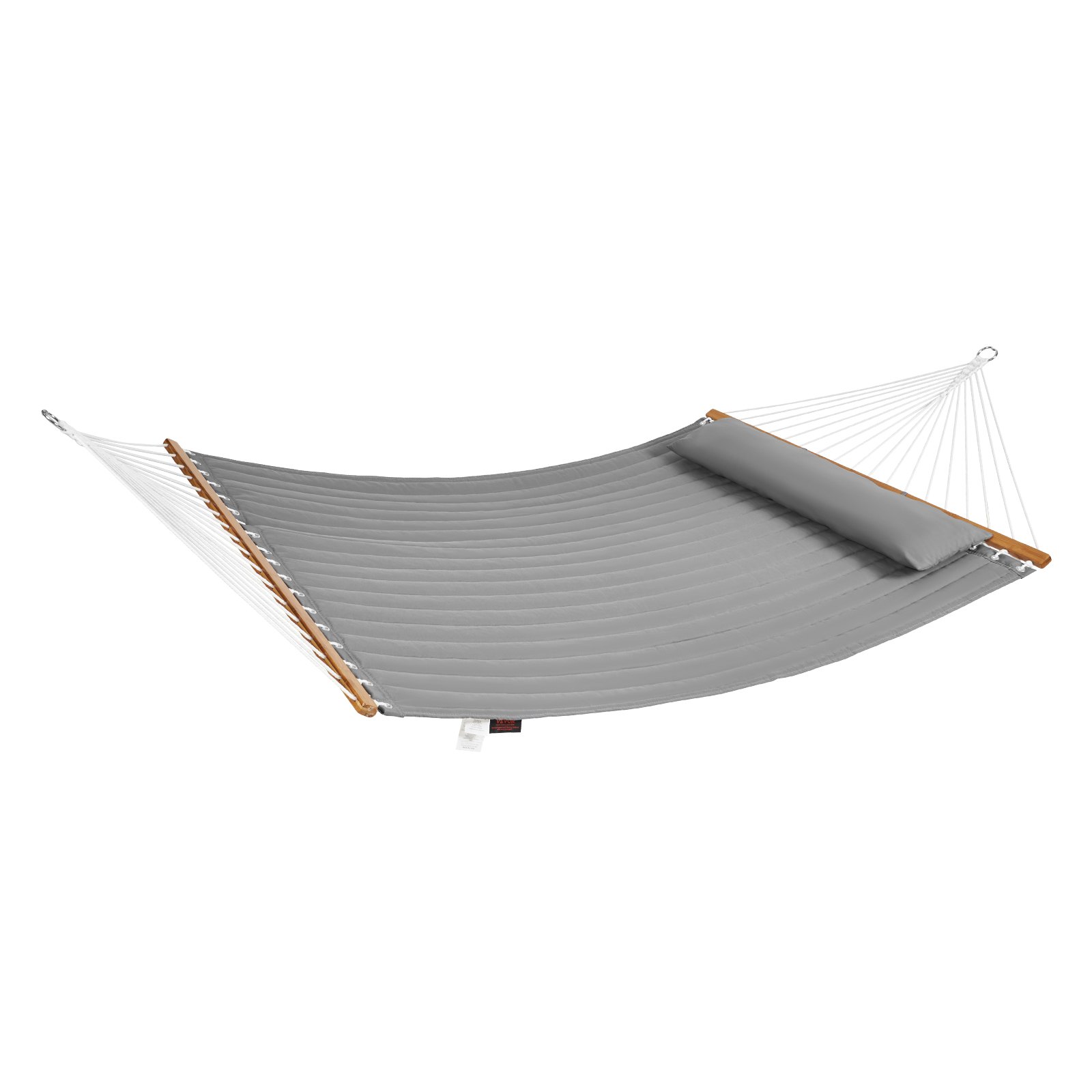VEVOR Hamaca doble de tela acolchada carga de 500 libras hamaca doble con barras separadoras de madera dura para 2 personas con almohada extraíble y cadenas para exteriores, patio, playa, gris