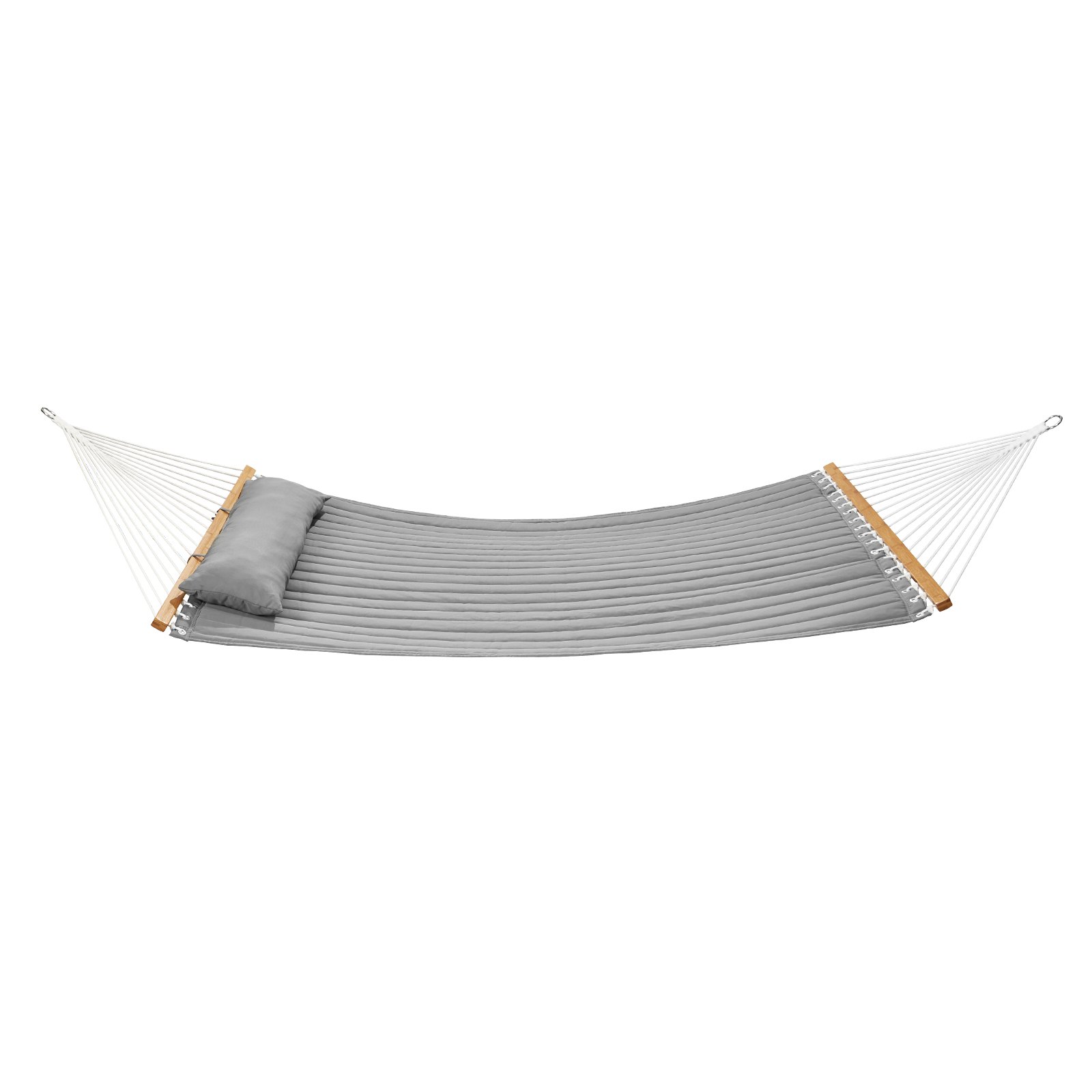 VEVOR Hamaca doble de tela acolchada carga de 500 libras hamaca doble con barras separadoras de madera dura para 2 personas con almohada extraíble y cadenas para exteriores, patio, playa, gris