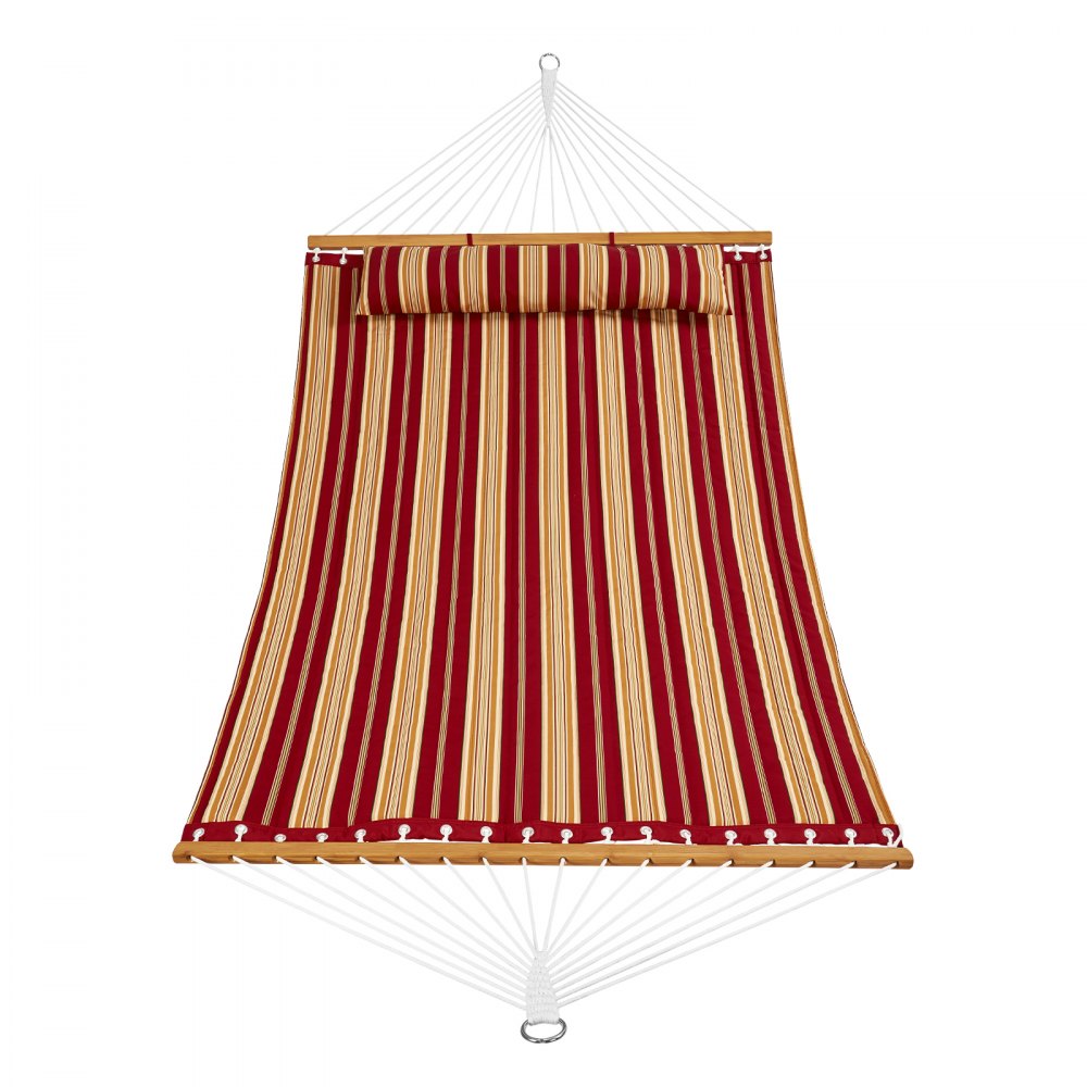 VEVOR Hamaca Doble de Tela Acolchada Hamaca Doble de 10 Pies con Barras Esparcidoras de Madera Dura Hamaca Acolchada para 2 Personas con Cadenas de Almohada Extraíbles para Camping, Patio, Playa