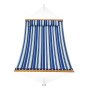 Hamaca doble VEVOR con rayas azules y blancas, barras separadoras de madera y cuerdas para colgar.