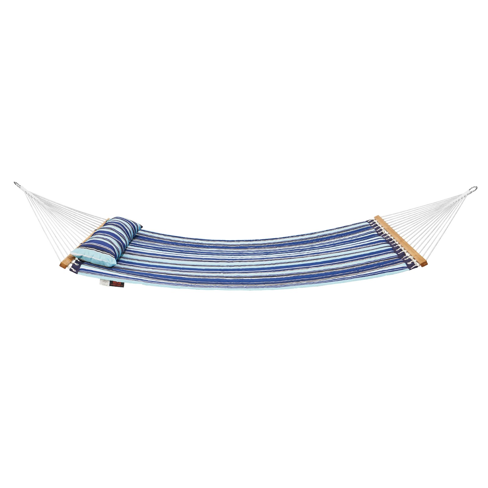 Hamaca doble VEVOR a rayas con almohada adjunta y barras separadoras de madera para relajarse al aire libre.