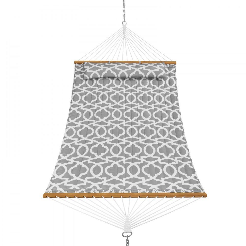 VEVOR Hamaca Doble de Tela Acolchada Carga de 480 Libras Hamaca Doble Con Barras Separadoras de Madera Dura para 2 Personas con Almohada Extraíble y Cadenas para Acampar al Aire Libre, Patio, Playa