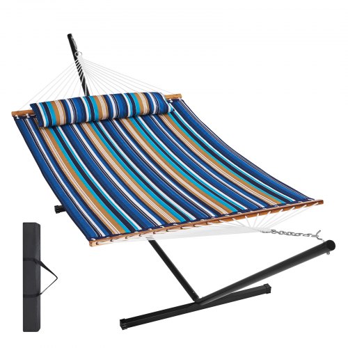 VEVOR Hamaca para 2 Personas con Soporte Capacidad de Carga de 217 kg Hamaca con Soporte Doble de Acero y Bolsa de Transporte Portátil y Almohada Hamaca Independiente para Patio, Jardín, Playa