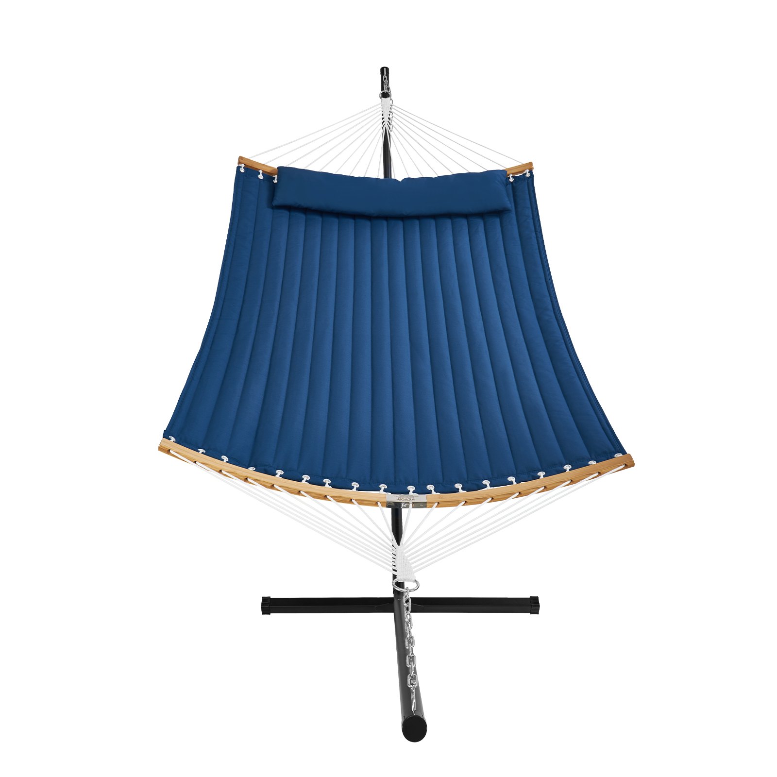 VEVOR Hamaca para 2 Personas con Soporte Carga de 217 kg Hamaca Doble con Barra Curvada Almohada Extraíble y Bolsa de Transporte Portátil Perfecta para Hamaca Independiente al Aire Libre, Azul