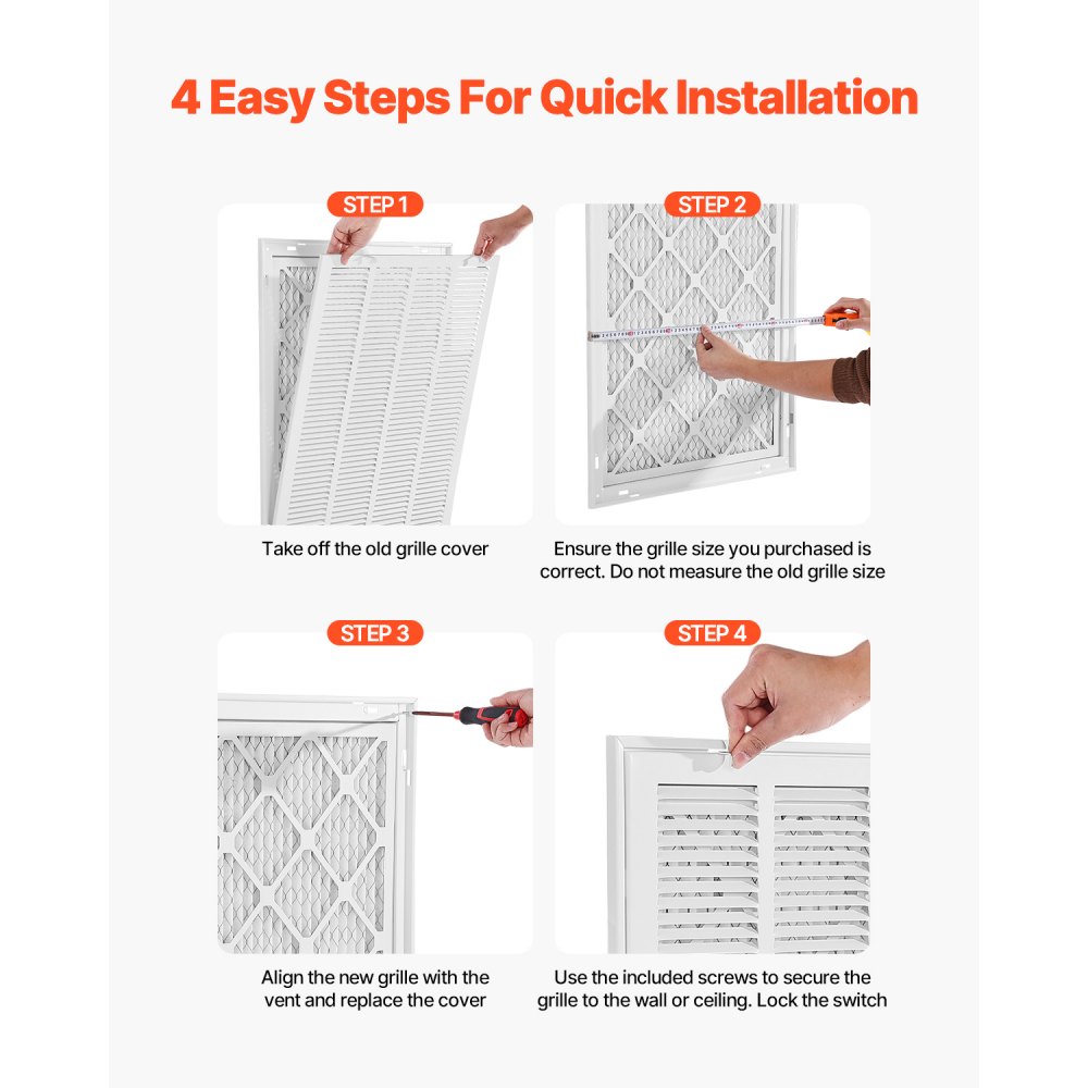 VEVOR ventilation grille 57.4x70.2x4cm, suitable for installation opening of 50x63 cm (W x H), filter included, wall-mounted exhaust grille, steel louvered grille.