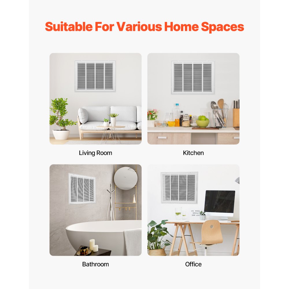 VEVOR return air filter grille, suitable for installation opening (60.5x45.5 cm), filter NOT included, wall-mounted exhaust grille, powder-coated steel return air grille