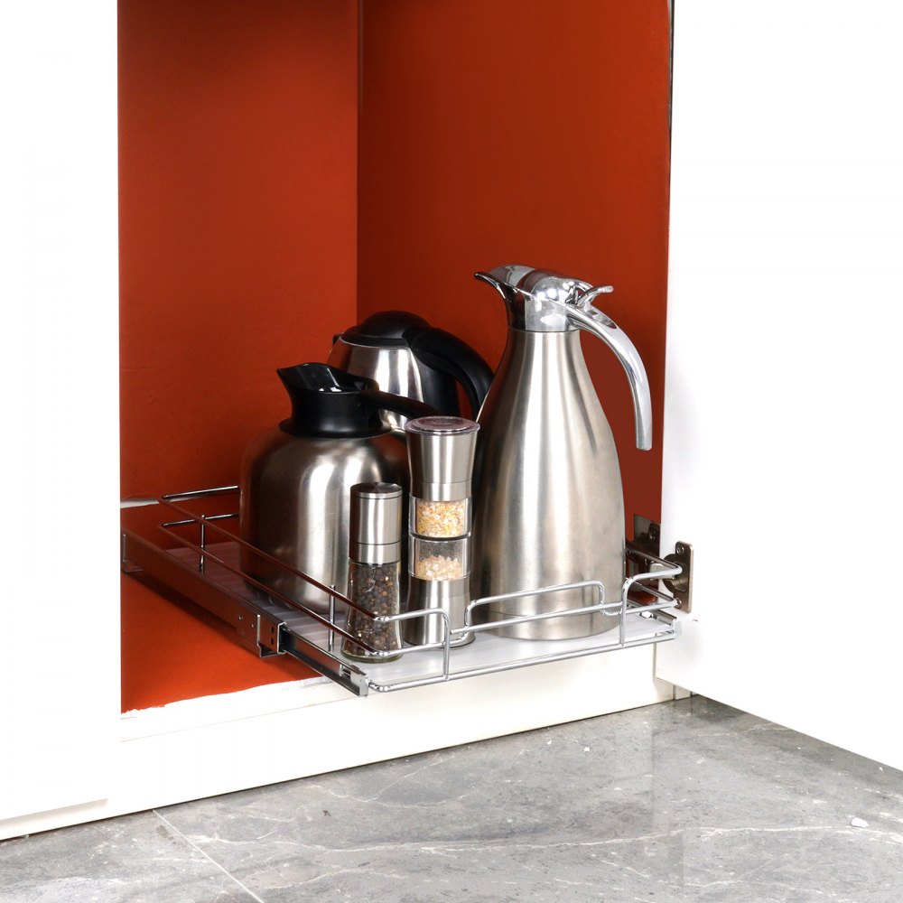 VEVOR Organizador Extraíble Debajo del Fregadero 310x533x85 mm Cesta Deslizante 1 Nivel de Acero Cromado Cajón Deslizante Carga de 13 kg Deslizamiento Suave, Tamaño de Instalación 340x563x185 mm