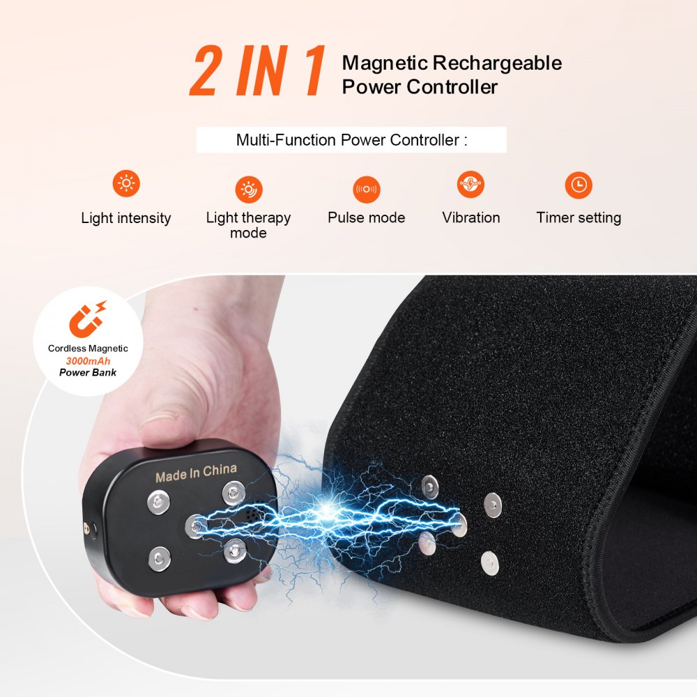 VEVOR Cinturón de Terapia de Luz Roja 112 LED Terapia de Luz Roja 660nm 850nm Temporizador 3 Niveles de Vibración 3 Intensidades Inalámbricas para Aliviar la Fatiga y Dolor Muscular, Cintura, Hombros