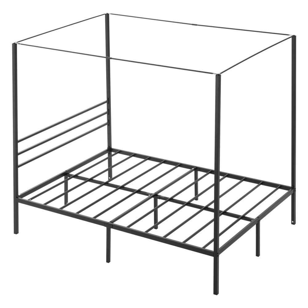 VEVOR Marco de Cama con Dosel de Tamaño Full, Diseño de Cuatro Postes de Metal 196,5x137x183 cm Soporte de Láminas de Acero Resistente Espacio de Almacenamiento Debajo, No Necesita Somier, Negro