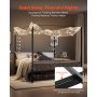 VEVOR Marco de Cama con Dosel de Tamaño King, Diseño de 4 Postes de Metal 2095 x 1930 x 1830 mm Soporte de Láminas de Acero Resistente Espacio de Almacenamiento Debajo, No Necesita Somier, Negro