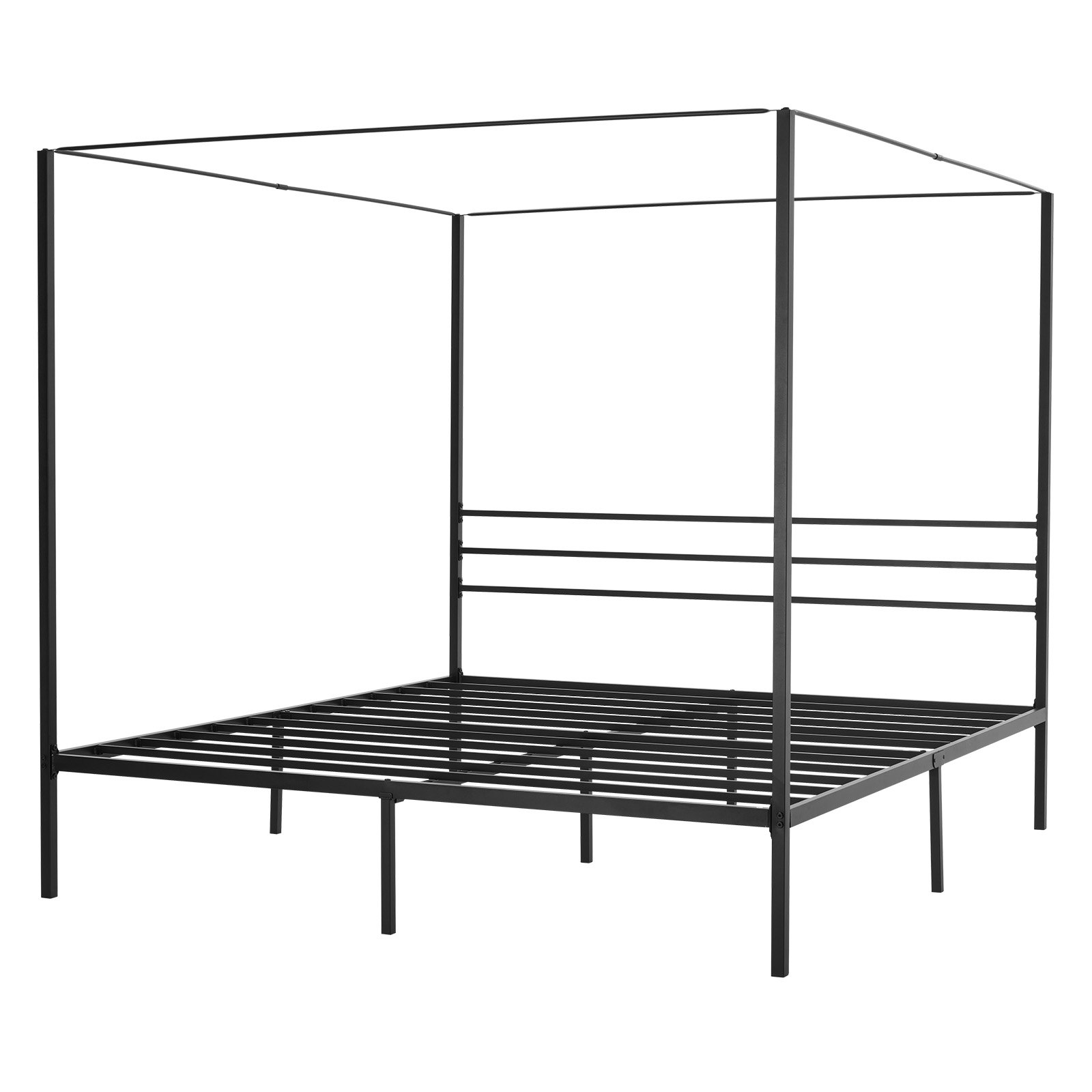 VEVOR Marco de Cama con Dosel de Tamaño King, Diseño de 4 Postes de Metal 2095 x 1930 x 1830 mm Soporte de Láminas de Acero Resistente Espacio de Almacenamiento Debajo, No Necesita Somier, Negro