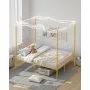 VEVOR Marco de Cama con Dosel de Tamaño Completo, Diseño 4 Postes de Metal y Cabecero Minimalista Soporte de Láminas de Acero Resistente Espacio de Almacenamiento Debajo, No Necesita Somier, Dorado