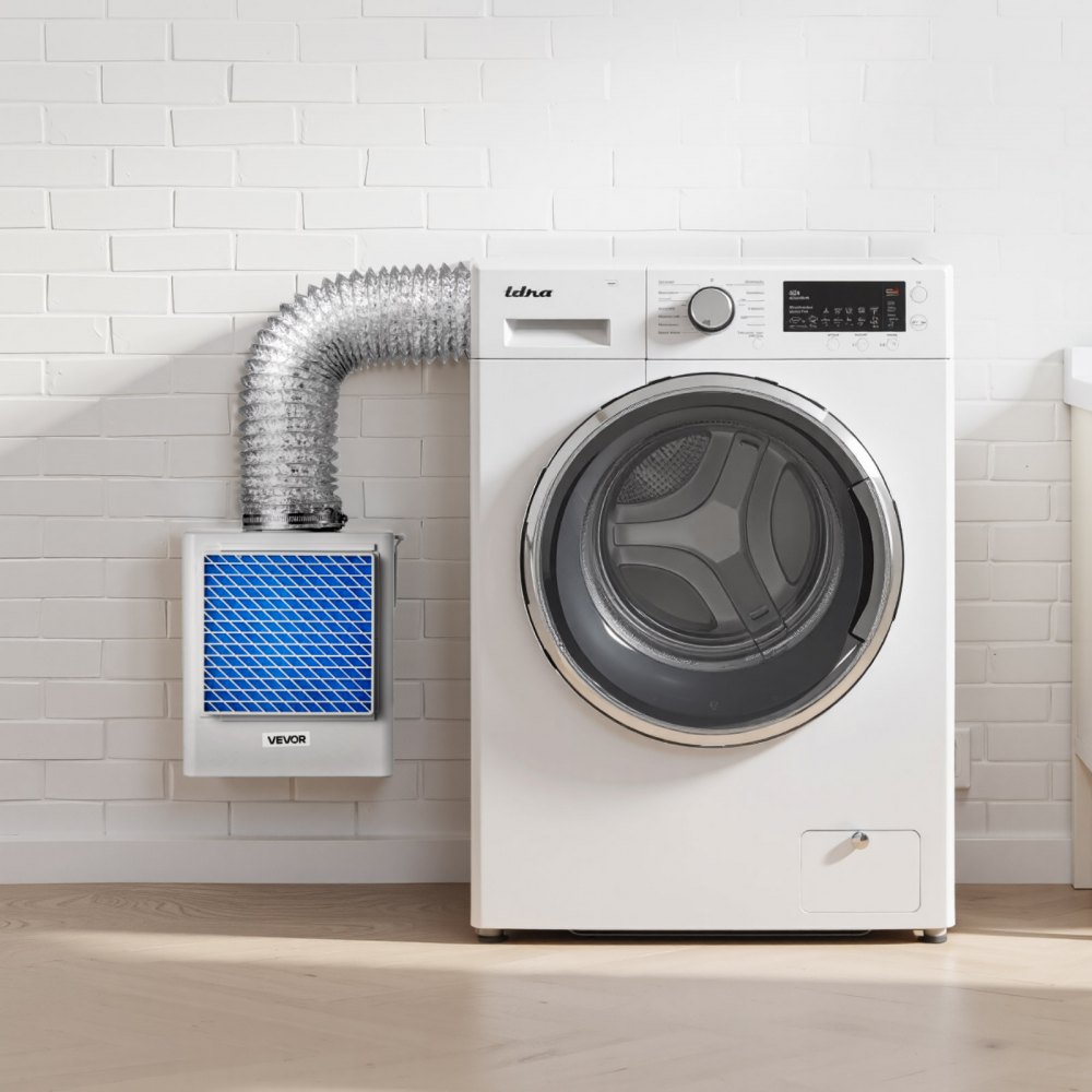 VEVOR 3-in-1 Indoor Dryer Vent Kit,Premium ABS Material Fits 99 mm Exhaust Port, Smart Overheating Reminder Exhaust Hood & Easy Detach Mesh Cap & Multi-layer Purification with 4 Replacement Pads