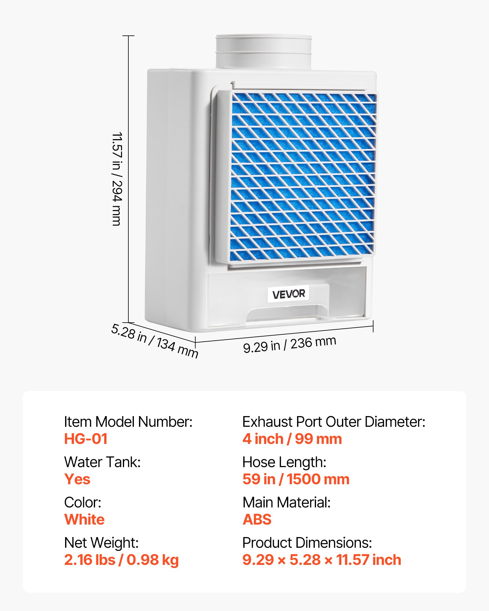 VEVOR 3-in-1 Indoor Dryer Vent Kit,Premium ABS Material with Water Drawer Fits 99 mm Exhaust Port, Smart Overheating Reminder Exhaust Hood & with 4 Purification Pads,For Electric Clothes Dryers