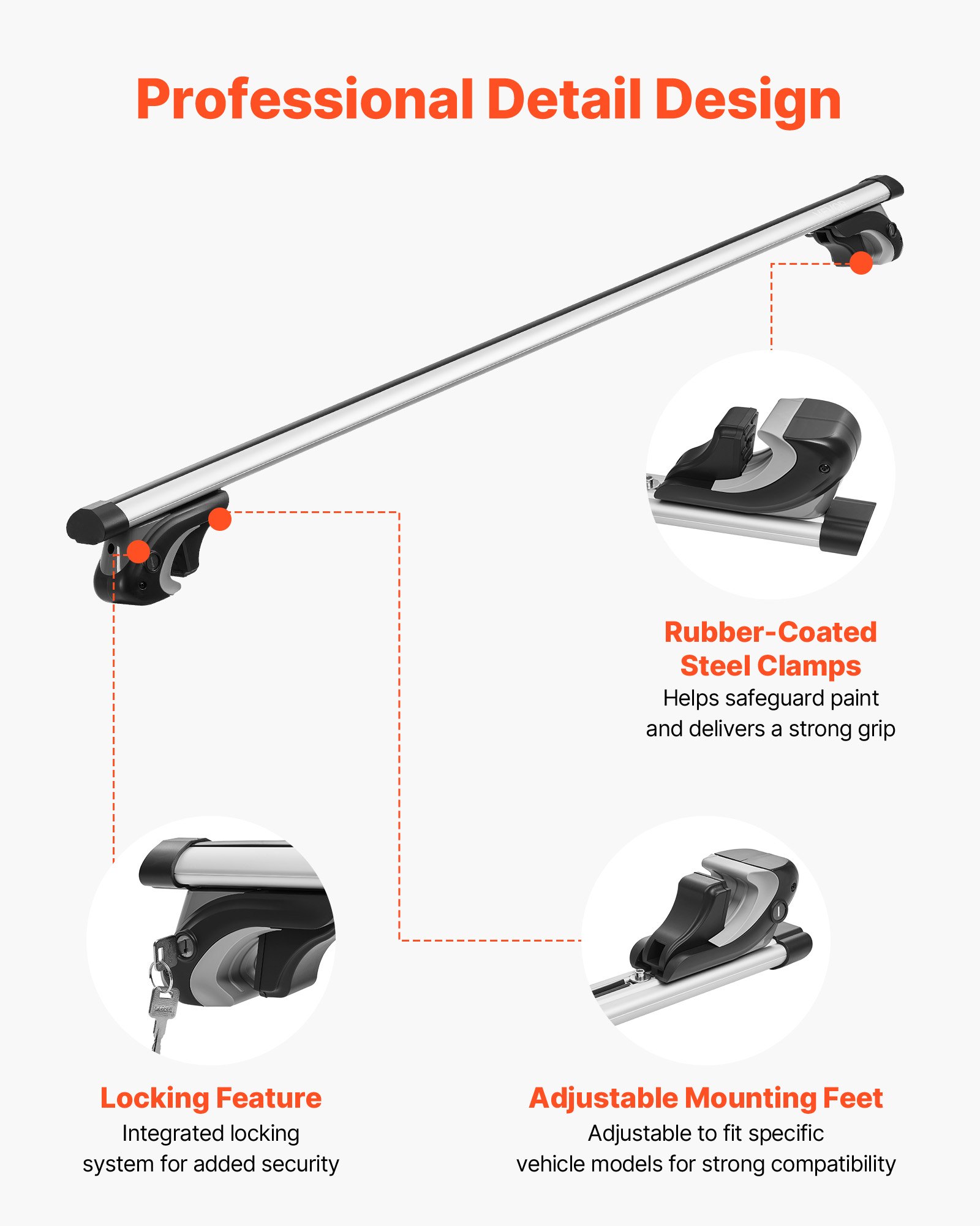 VEVOR Barras Transversales para Portaequipajes de Techo, Longitud de 1420 mm, Barras Transversales para Techo de Coche Elevado, Carga de 90 kg, de Aleación de Aluminio, para Canoas, Cestas de Carga