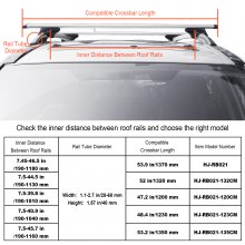 VEVOR Barras Transversales de Techo Portaequipajes de Aluminio Compatibles con Rieles Laterales Elevados con Espacio para Distancia Interior entre los Rieles 19-101 cm, Diámetro del Tubo 28-68 mm