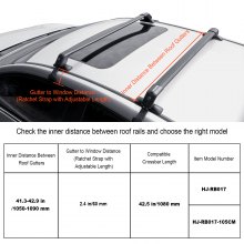 VEVOR Barras Transversales de Techo Portaequipajes de Aluminio Compatibles con Techos sin Riel Lateral Distancia Interior Compatible entre Canalones de 1050-1090 mm Capacidad de Carga de 70 kg
