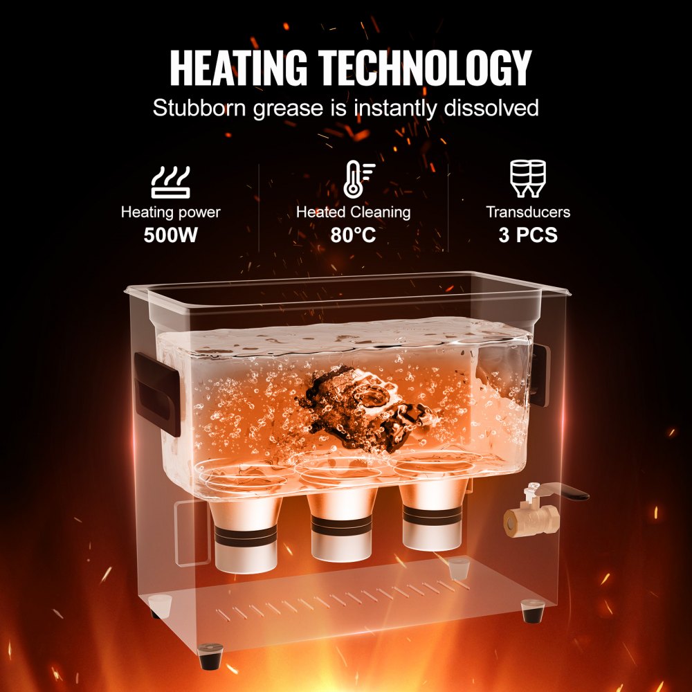VEVOR Limpiador Ultrasónico, 180 W Máquina de Limpieza Sónica Digital de 6 L con Modo Suave y Desgasificación Mejorada, Calentador y Temporizador para Joyas, Gafas, Herramientas y Retenedores