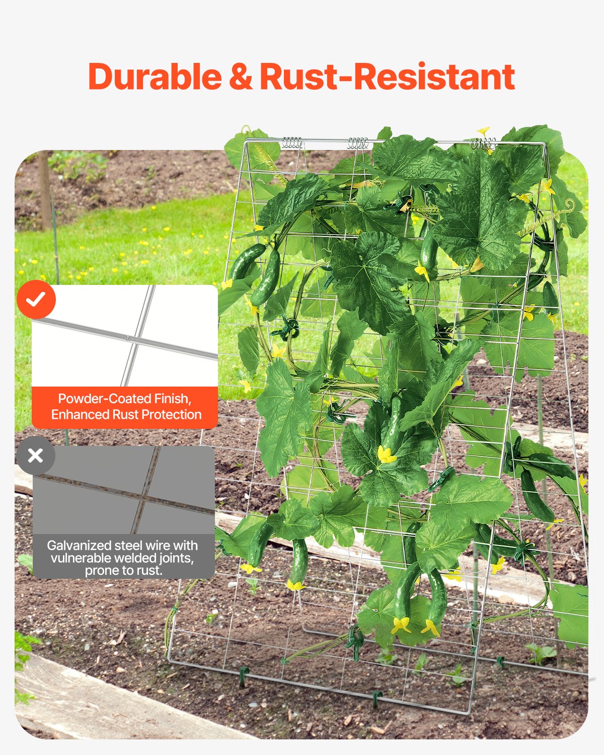 VEVOR Enrejado para Pepinos para Plantas Trepadoras 90 x 140 cm Juego de Enrejado de Pepino Plegable con Clip para Plantas, Enrejado de Metal para Jardines Elevados para Tomates, Pepinos, Galvanizado