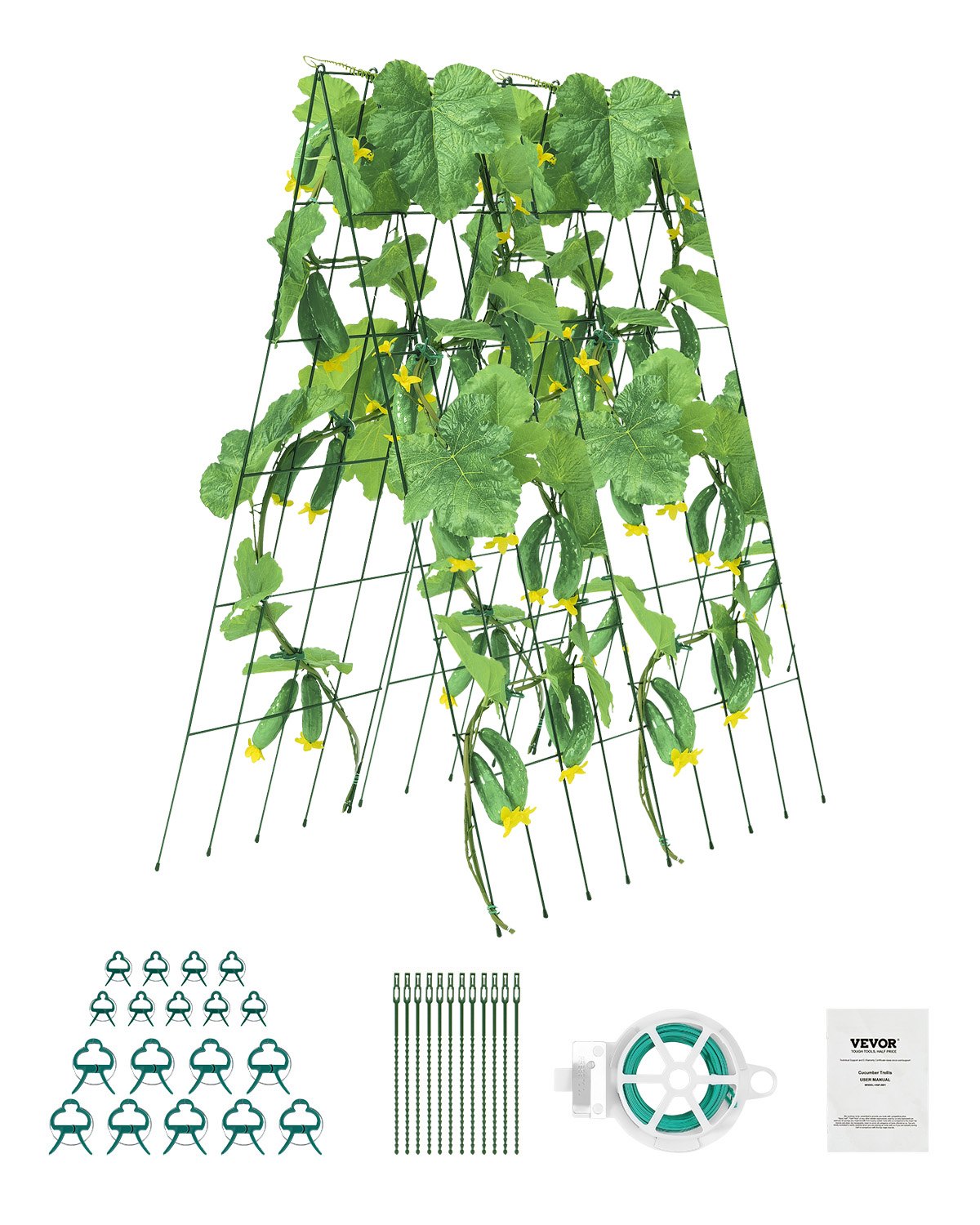 VEVOR Trellis for Climbing Plants, 100x80 cm, Foldable Plant Support Set with Twist Straps, Metal Climbing Aid for Raised Beds, Growth Support for Outdoor Plants for Tomatoes, Pumpkins, Vegetables