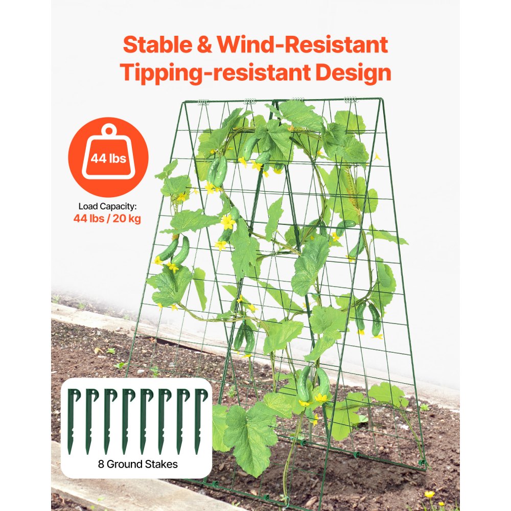 VEVOR Enrejado para Pepinos para Plantas Trepadoras 117 x 84 cm Juego de Enrejado de Pepino Plegable con Clip para Plantas, Enrejado de Metal para Jardines Elevados para Tomates, Pepinos, Verde