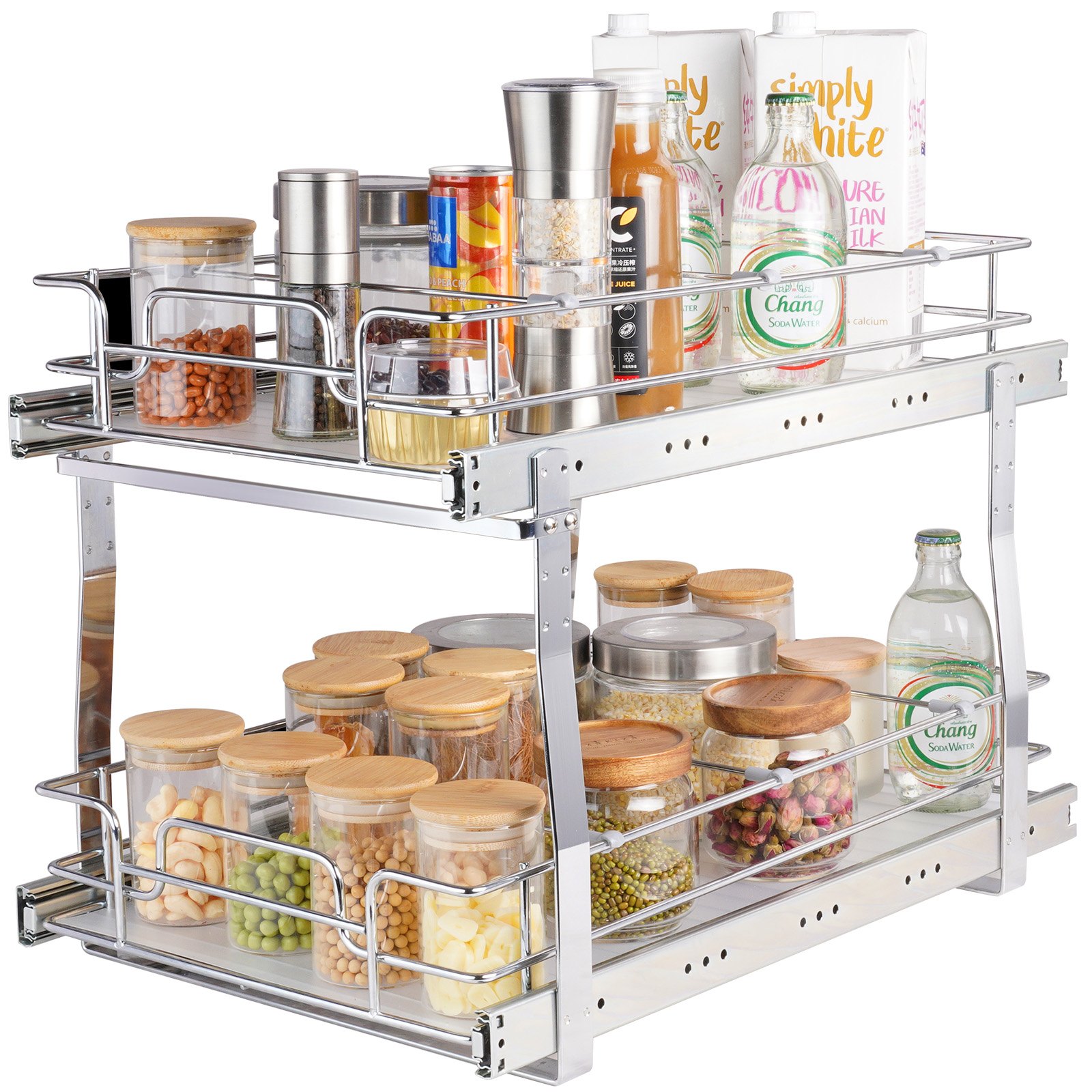VEVOR Organizador Extraíble Debajo del Fregadero 2 Niveles 355x539x383 mm Estante Deslizante de Acero Cromado Carga de 30 kg Deslizamiento Suave para Cocina Tamaño de Instalación 385x569x483 mm